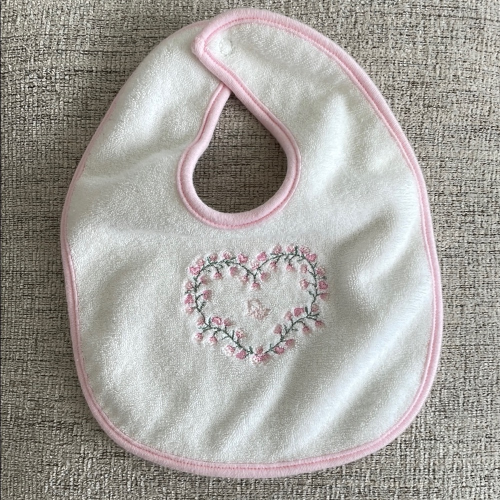 Dior White and Pink Bib with Heart Embroidery